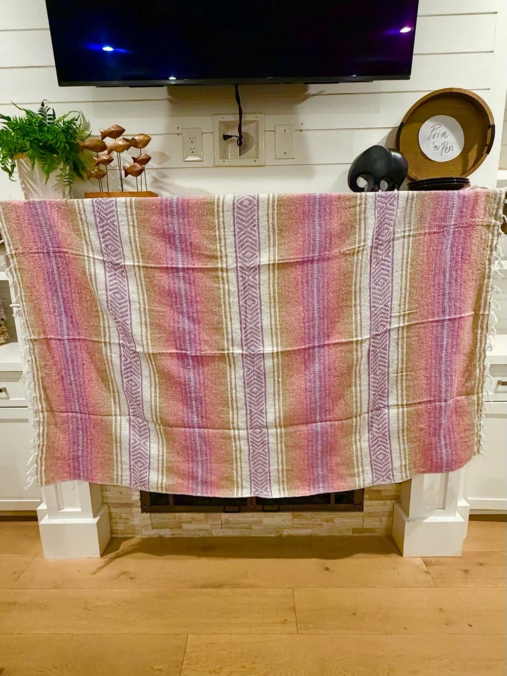 Mexican Falsa Blanket – Woven Striped Serape Throw with Fringe